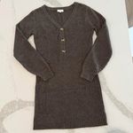 Prómesa Promesa Ribbed VNeck Henley PuffSleeve Sweater Bodycon Dress Womens Small Brown Photo 0