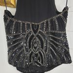 Parker Zane Fully Beaded Black Sequin Silk Halter Tank Top XS Photo 11