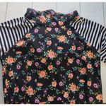 LuLaRoe  Amber Floral Hoodie Black White Striped Raglan Sleeves Medium Photo 4