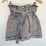 ZARA Gray Denim Paper Bag Shorts High Waist Belt Patch Pocket Size 2 Jean Shorts Photo 3