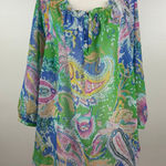 CHAPS Womens Multicolor Paisley Sheer Blouse in Green Sz 2X | Sheer Lightweight Photo 0