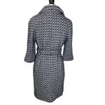 Bebe Wool Blend Belted Coat Snap Buttons Black White Metallic Silver Threads Sm Photo 15