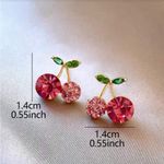 Elegant Pink and Green Crystal Cherry Earrings Photo 3