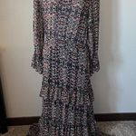 MISA Los Angeles MISA LA Floral Tiered Ruffle Dress Sheer Long Maxi Long Sleeve Small Photo 4