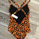 Beach Betty NWT  By Miracle Brands Sz S One Piece Swimsuit Orange Leopard Print Photo 4