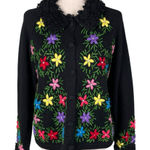 Vintage Y2K Berek Floral Embroidered Cardigan Sweater Size Large Artsy Whimsical Black Photo 0