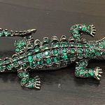 Antique Style Green Alligator Gator Crocodile Rhinestones Bling Brooch Photo 5
