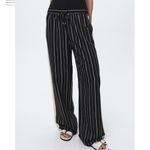 ZARA SIDE STRIPE DRAWSTRING WIDE LEG PANTS Dark Blue Cream Size Medium Photo 1