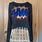 Forever 21 Sequin Sparkle “BAM” Comic Style Pop Cropped Long Sleeve Crew Neck Photo 1