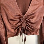 ZARA  Slinky Ruched Front Long Sleeve Crop Top Brown Small Photo 2