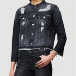 frame denim Gaven Black Distressed Rigid Hem Denim Jacket XS Photo 0