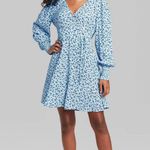Wild Fable Women's Long Sleeve Faux Wrap Dress Light Blue Floral Print Size XS Photo 0