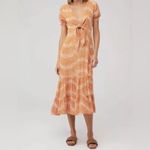 New! Beachgold Danny Tie Front Midi Dress Sz Medium $219 Orange Photo 3