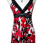 Forever 21 Vintage  Babydoll Red Floral Lace Trim Tunic Mini Dress L | Y2K Retro Photo 0