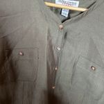 Valerie Stevens  Vintage Linen Silk Blend Olive Green Button Up Blouse Size Large Photo 4