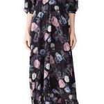 Nicholas Black Floral Silk Square Neck Smocked Maxi Dress Size 0 Photo 0