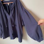 Aerie  Navy Blue V Neck Bishop Sleeve Sweatshirt Top Size Women's XL Photo 4