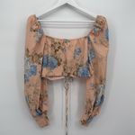 BANJUL  Floral Print Puff Sleeve Cropped Top Peasant Coquette Size Small Photo 5