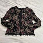 Vintage MSK Black & pink floral jacquard cardigan with beaded fringe Size M Photo 5