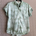 Cloth & Stone Anthropologie Cloth‎ & Stone Tie Dye Short Sleeve Button Down Sz S Green White Photo 0