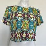 Forever 21 Vintage 90s Kaleidoscope Print Crop Top | Short Sleeve | Size S Yellow Photo 1
