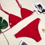 Boutique 1631 Clearance red braided halter bikini Photo 4