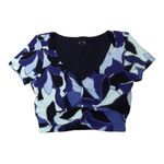 OFFLINE by aerie NWOT Women’s Real Me Ruched Crop T Shirt Small Blue Black Print Photo 3