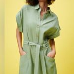 ZARA  Linen TOPSTITCHED Short JUMPSUIT Romper w/ Belt Green Size XS NEW Photo 3