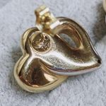 14K 14KT Karat Two Tone White Yellow Gold Intertwined Heart Puffy Stud Earrings Photo 8