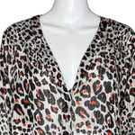 Rebecca Malone Blouse Womens 2X White Red Cheetah Print Leopard Office Casual Photo 4