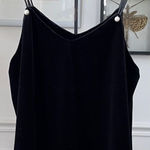 Black Silk Velvet Cami Tank Top Pearl Accent S Photo 0