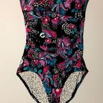 Anne Cale Floral One Piece Strapless Swimsuit Size 6 Black Photo 0