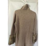 Boston Proper Tan Knit Pullover Turtleneck Dress with faux fur sleeve ends Sz L Photo 4