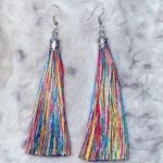 NEW! BOHO Silver & Rainbow Fringe Tassel Earrings Red Photo 3