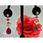 Maroon Teardrop Earrings Natural Stone 825 Gold Dangle Pearls Long 2.25" Photo 4