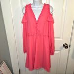 Nicole Miller  Ruffle Cold Shoulder Long Sleeve Dress Coral Camellia Rose 12 NWT Photo 3