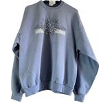 Vintage Morning Sun Floral Rose Sweatshirt Crew Neck Rib Trim Cotton Blue Large Photo 0