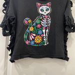 Social Culture Dia De Los Muertos Cat Crop Top Photo 0
