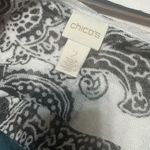 Chico's  Sz 2/L Linen Cardigan Sweater Sheer Black/ White Paisley Lightweight Photo 6