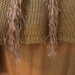 Boho Western Tan Cropped fringe chunky knit mock neck sweater Size L Photo 5