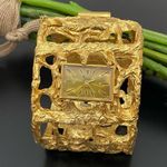 Trifari Vintage  Jon Bailey Sculptured Goldtone Wide Cuff Wind Up Watch Bracelet Photo 0