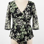 j.t.b. Floral Mesh Top L Black Green White V Photo 0