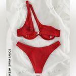 Red One Shoulder Cutout Bikini Size M Photo 6