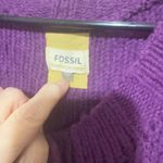 Fossil  Women's Cable Knit Cardigan Size Large Purple Wool Blend Button Up Y2K Photo 2