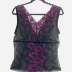 Sheer Mesh Tank S Embroidered Floral Velvet Trim Burgundy Black Sexy Intimate Photo 2