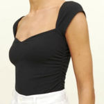 Reformation  Lavinia Ruches Cap Sleeve Black Top Photo 0