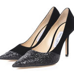 Jimmy Choo Love 100 Velvet Asymmetrical Glitter Toe Pumps Black Size US 10 Photo 0