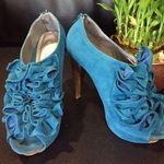 Charlotte Russe Ruffled Turquoise Faux Suede Peep Toe Heels Photo 0