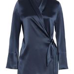 Nanushka Opium Satin Wrap Jacket Navy Blue Size M NWOT Photo 3