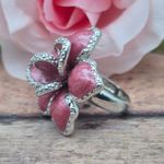 None Silver Tone & Pink Enamel Large Statement Flower Ring Size 7 Fashion Cocktail Photo 1